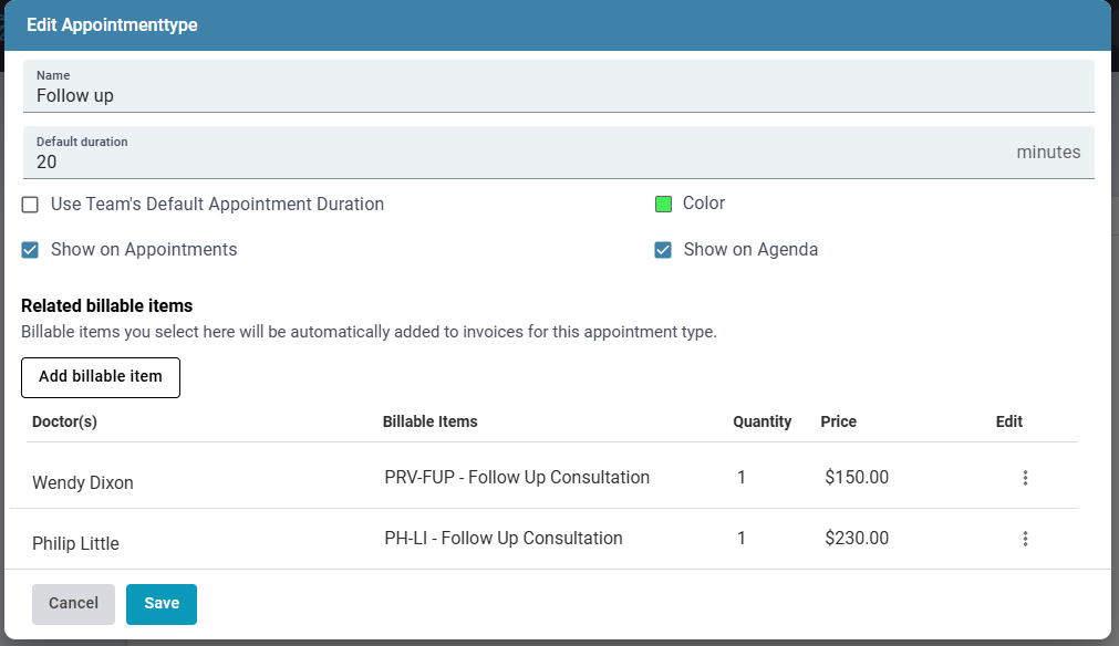 Save Appointment type