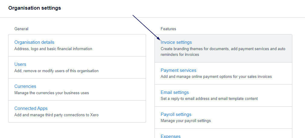 Xero Invoice Settings