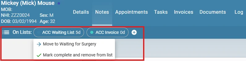 Patient Lists on the patient profile