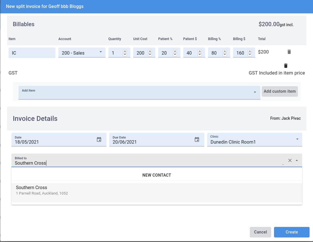 Create Split Invoice